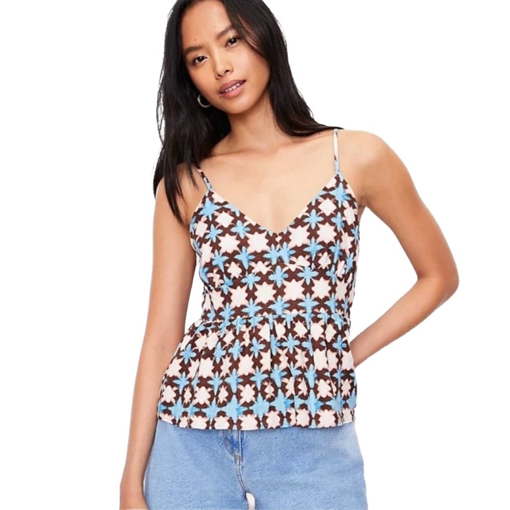 LOFT “Sunwashed Floral Peplum Cami Top” Linen blend sleeveless blouse, XS